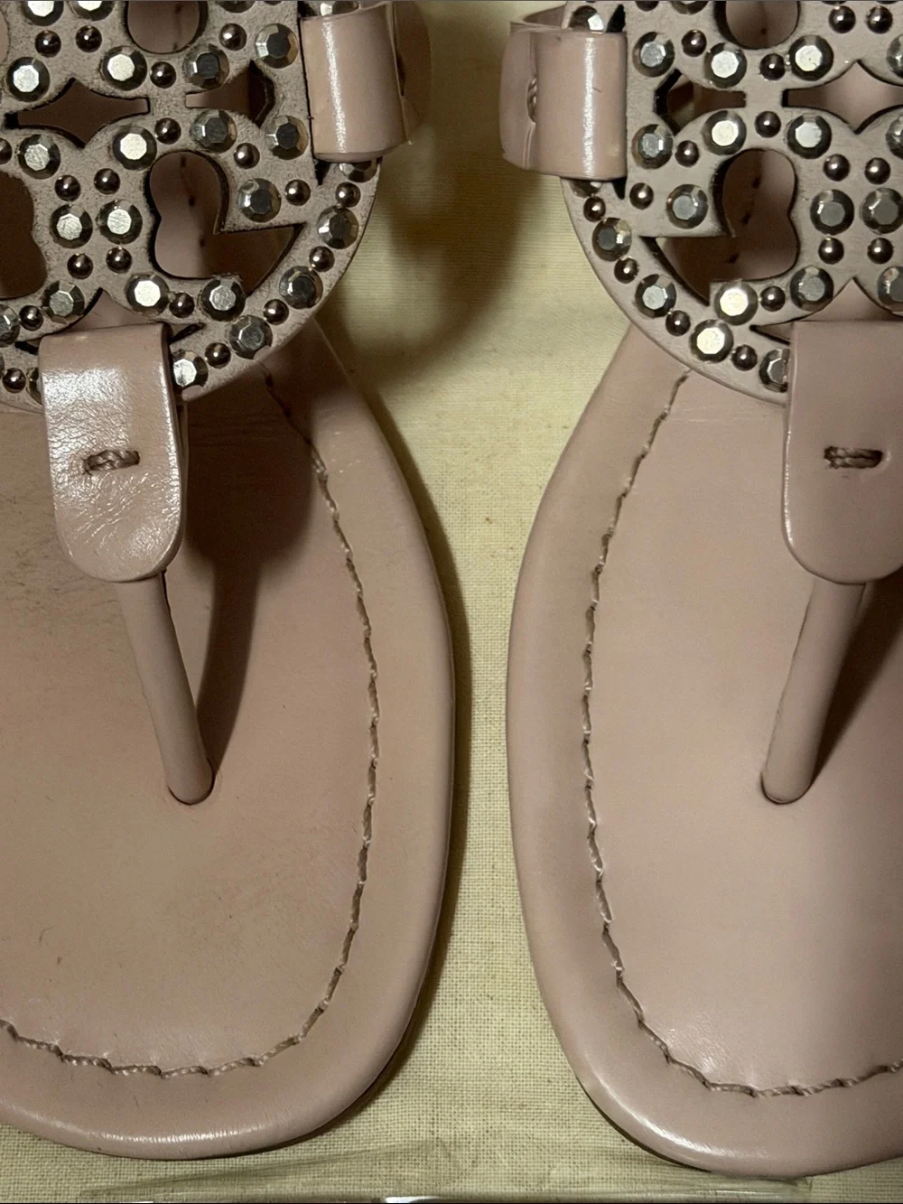 Tory Burch Shell Pink Miller Studded Leather Thong Sandal
